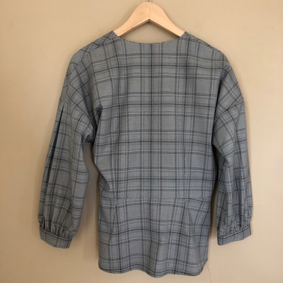 Halogen grey plaid ballon sleeve wrap shirt - Picture 9 of 9